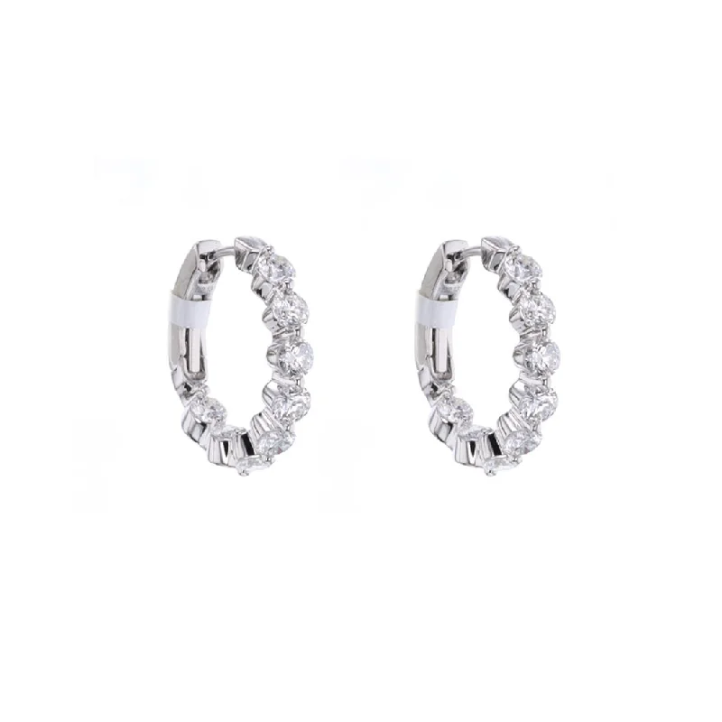 Silver drop earrings with delicate chains -2.13 ctw Diamond 3/4" Inside-Out Hoop Earrings