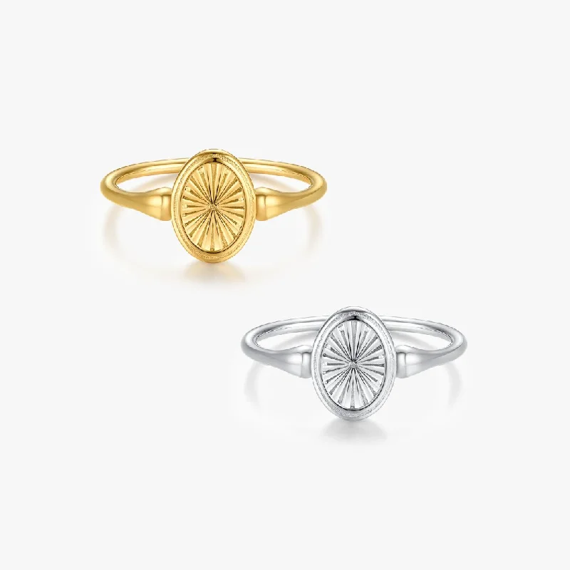 Trendy stacking rings for a chic layered look -Sunburst Signet Ring (Greek Inspired Collection)