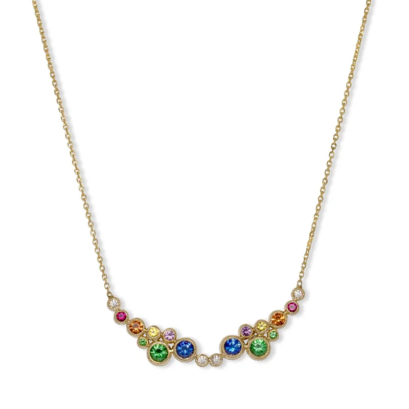 Crystal encrusted necklaces for glamorous outfits -Multi Sapphire Gemstone Necklace, 14K Yellow Gold