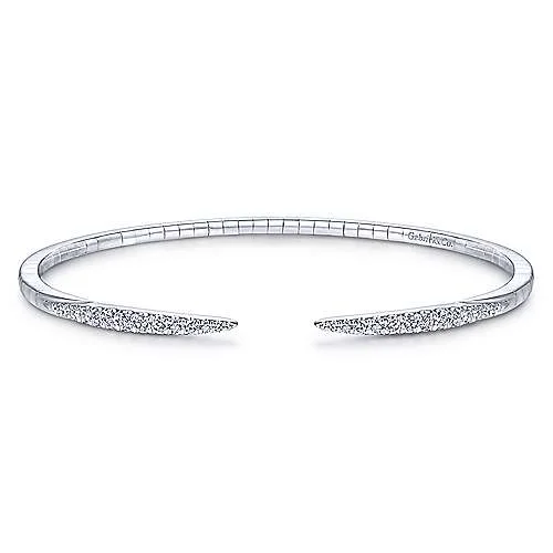 Custom cuff bracelets-14K White Gold Split Diamond Spike Bangle