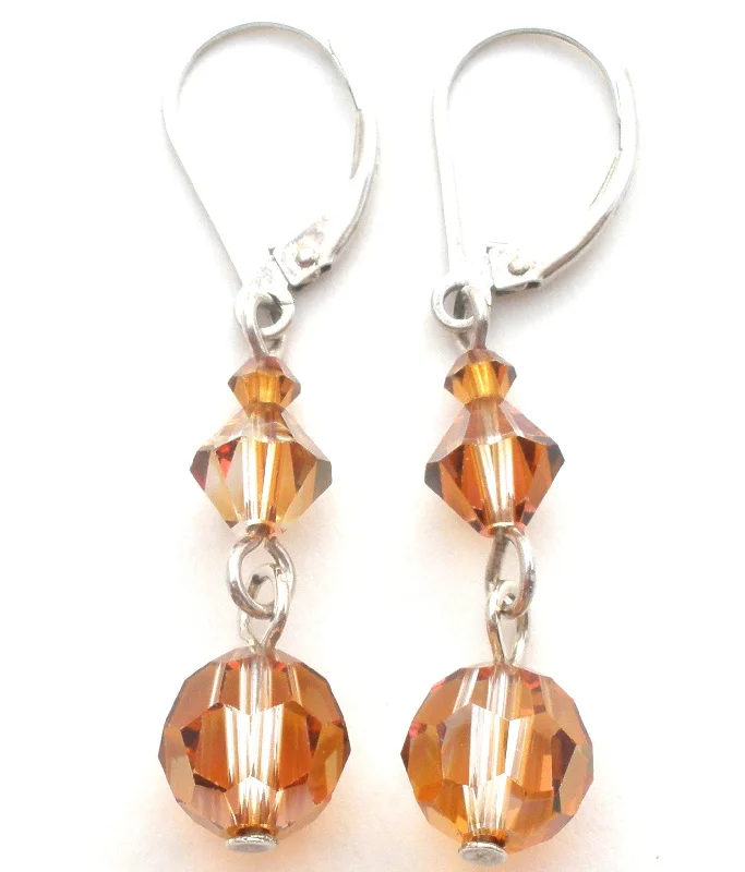 Statement earrings with dangling gemstones -Sterling Silver Yellow Gold Crystal Bead Earrings