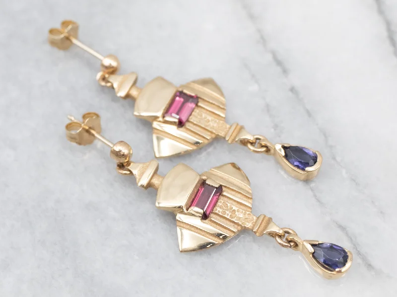 Colorful beaded earrings for a pop of color -Pink Tourmaline and Iolite Drop Earrings