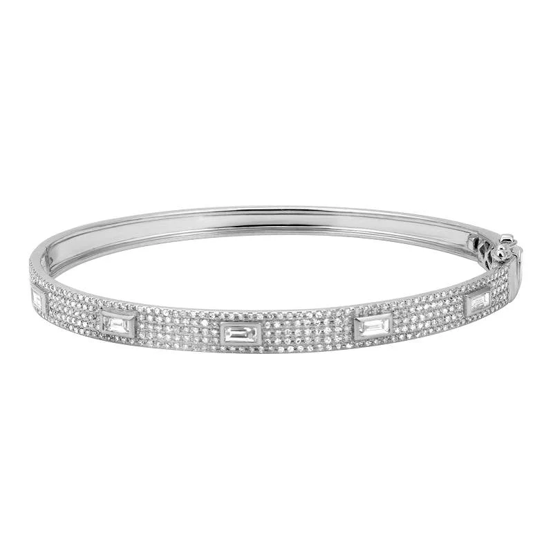 Stretch bracelets-14K White Gold Diamond Bangle with Baguette Accents