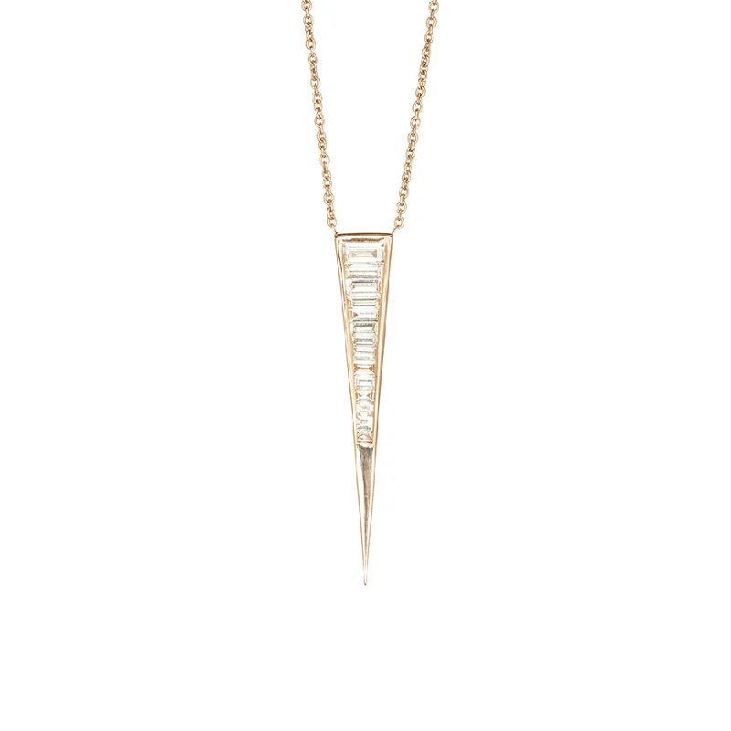 Boho crystal necklaces for free-spirited fashion -18 Karat Rose Gold Trikon Diamond Baguette Pendant