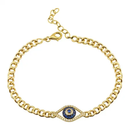 Nature-themed bracelets-14k Yellow Gold Evil Eye & Cuban Link Chain Bracelet