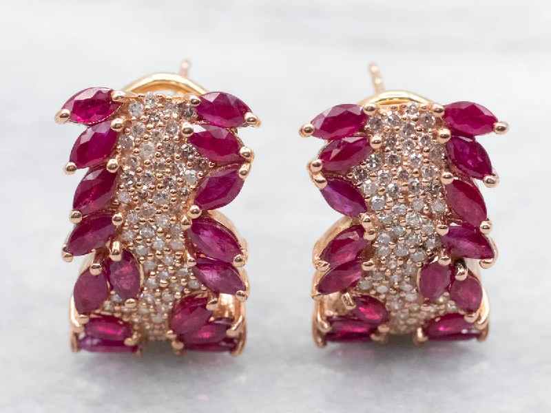 Gold stud earrings for classic elegance -Rose Gold Ruby and Diamond Stud Earrings