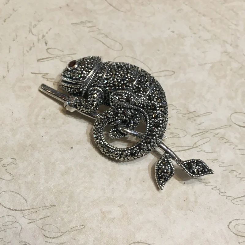 Luxury brooch-Chameleon Brooch Marcasite Sterling Silver