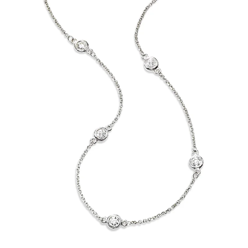 Vintage-style necklaces with antique designs -Bezel Set Diamond Station Necklace, .78 Carat Total, 18 Inches, 14K White Gold