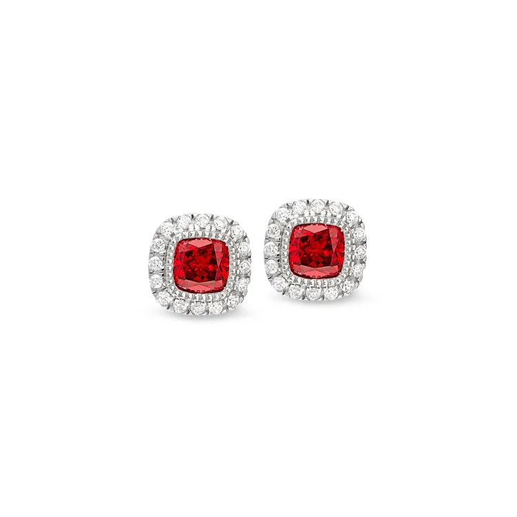 Boho tassel earrings for laid-back style -Platinum Finish Sterling Silver Micropave Simulated Garnet Earrings with Simulated Diamonds