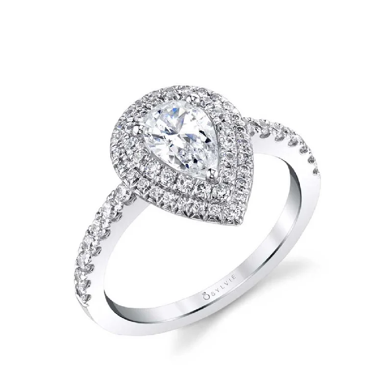 Luxury diamond rings for upscale events -Sylvie Pear Cut Double Halo Engagement Ring S1086-PS