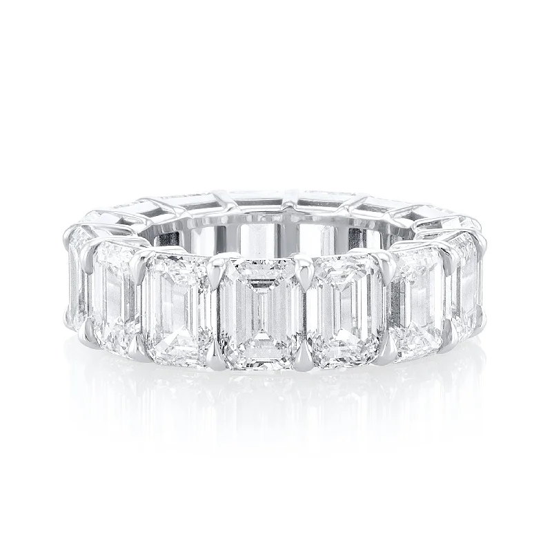 Boho-style rings with bohemian charm -15.37 Carat Lab Grown Diamond Eternity Band Containing 15 Emerald Cut Diamonds set in 14K White Gold