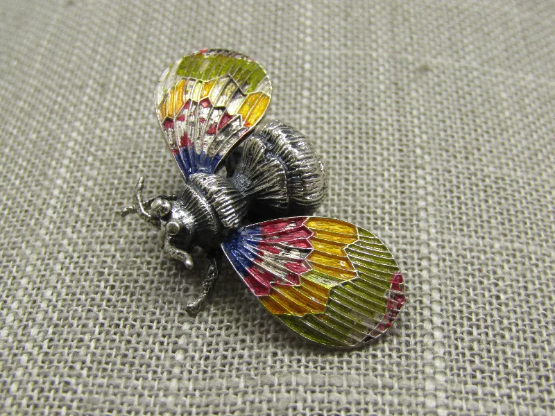 Decorative brooch-Vintage Sterling Enameled Bee Brooch, Beau Sterling, 1.5"