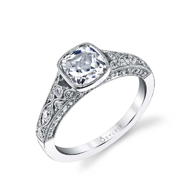 Unique wedding rings for a one-of-a-kind look -Sylvie Cushion Cut Vintage Bezel Set Engagement Ring S1132-CU