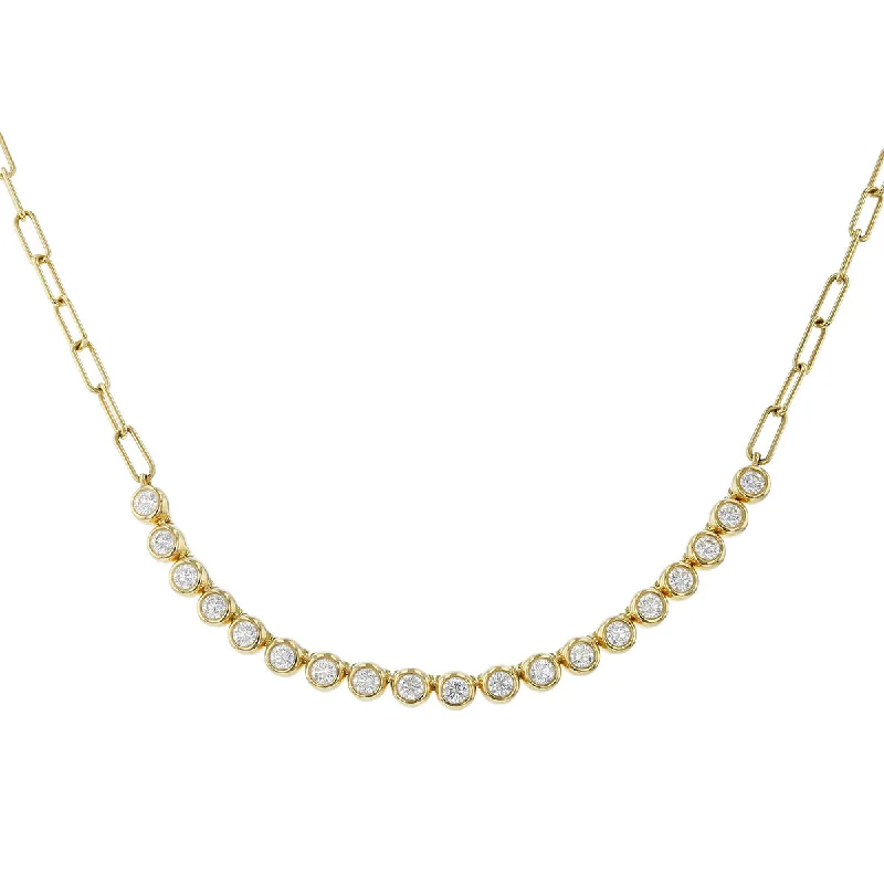 Trendy layered necklaces for bohemian vibes -Moonlight 18k Yellow Gold Diamond Bezel Necklace