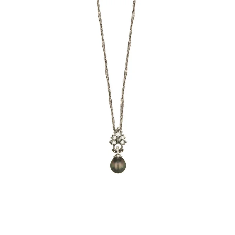 Trendy gemstone bar necklaces for modern fashion -18 Karat White Gold Black Rhodium Tahitian Pearl and Diamond Necklace