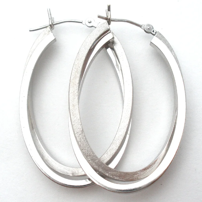 Unique clip-on earrings for non-pierced ears -14K White Gold Hoop Earrings Oval Vintage