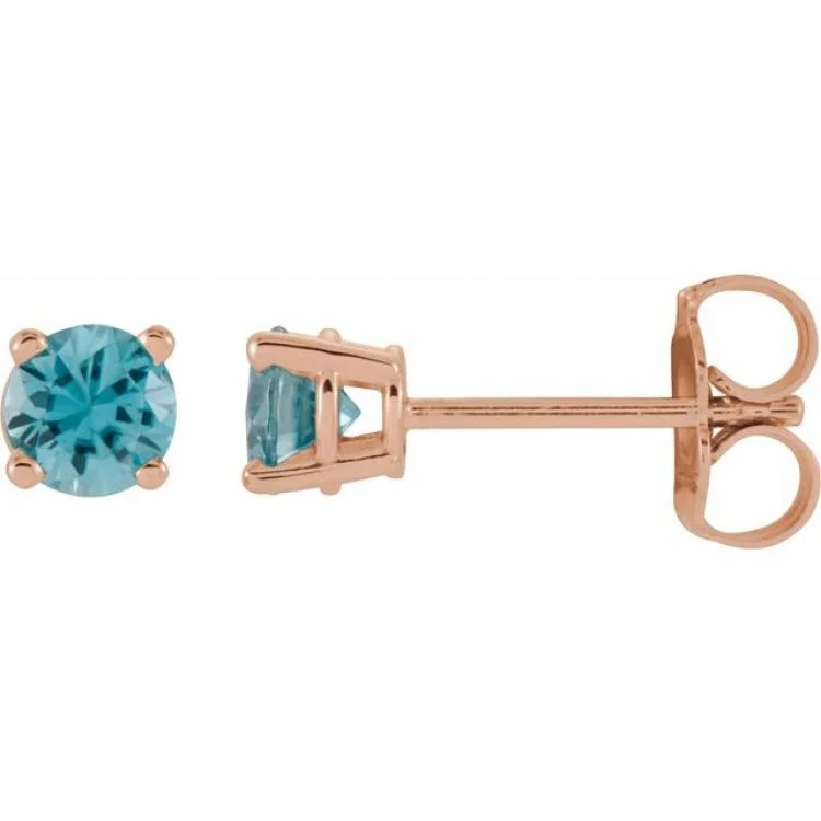 Trendy statement earrings with oversized designs -14K Rose 4 mm Natural Blue Zircon Stud Earrings