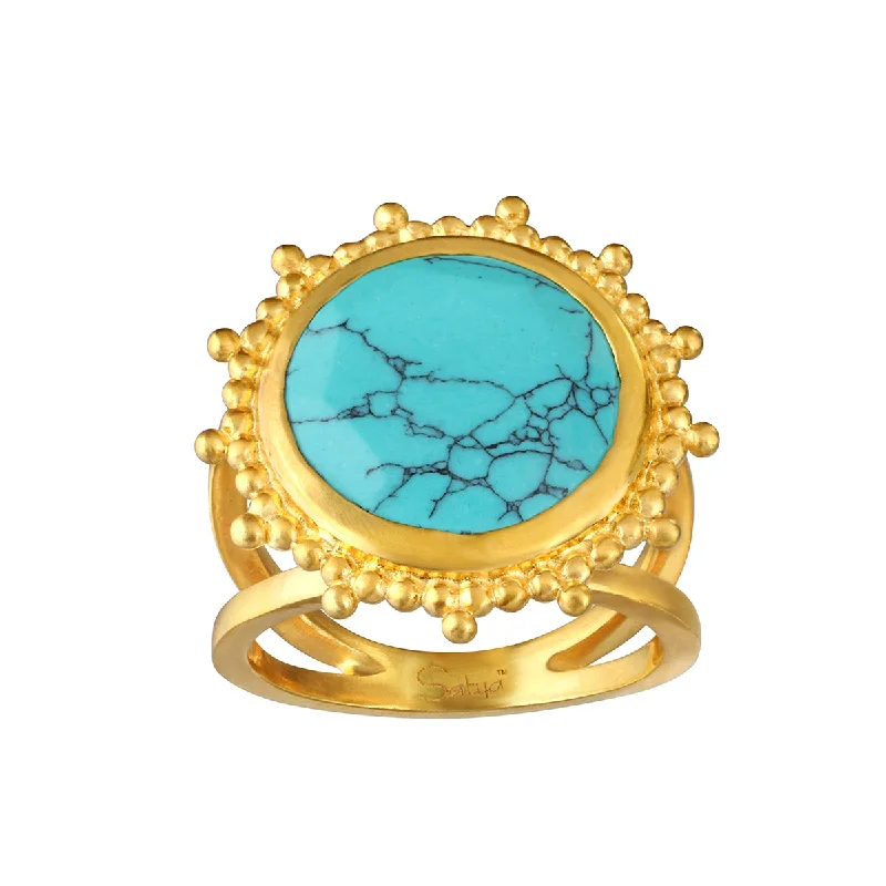 Personalized wedding rings with engraved names -Nurture Your Voice Turquoise Gold Ring