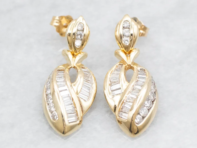 Custom flower drop earrings for romantic gifts -Yellow Gold Diamond Drop Earrings