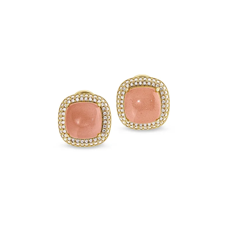 Retro-inspired earrings with vintage designs -Gold Finish Sterling Silver Micropave Peach Quartz Earrings with Simulated Diamonds