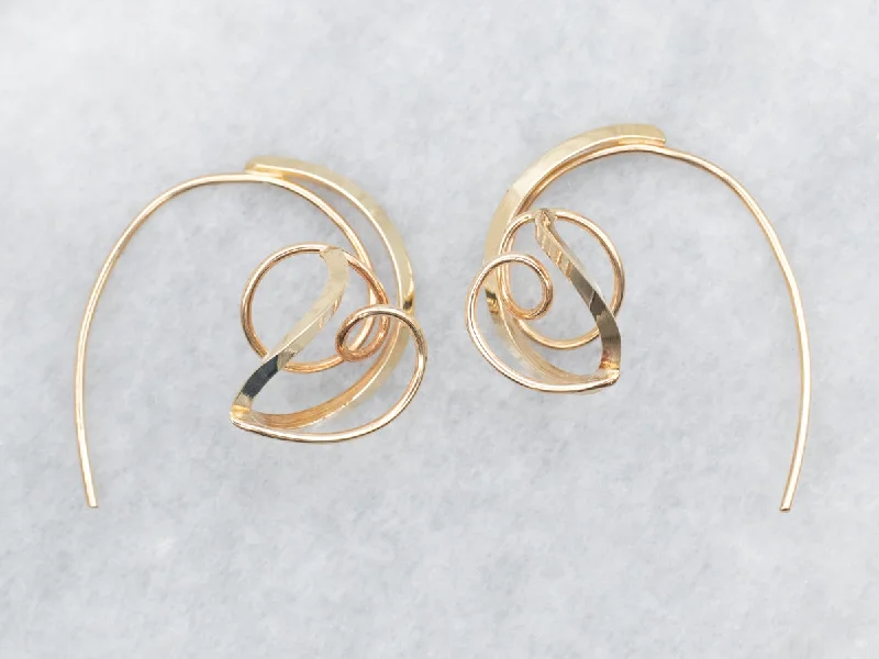 Modern silver earrings with contemporary designs -Yellow Gold Spiral Wire Earrings