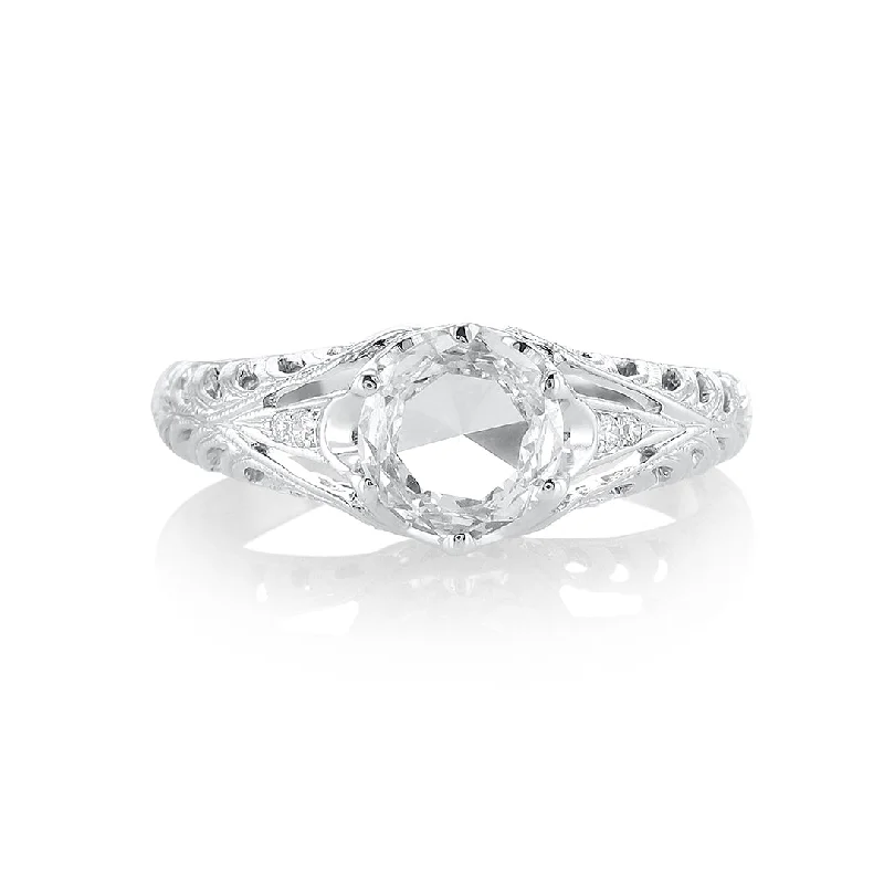 Bold silver rings for statement fashion -0.93 CT Rose-Cut Lab Grown Diamond and 0.07 Cttw Antique 18K White Gold Solitaire Ring