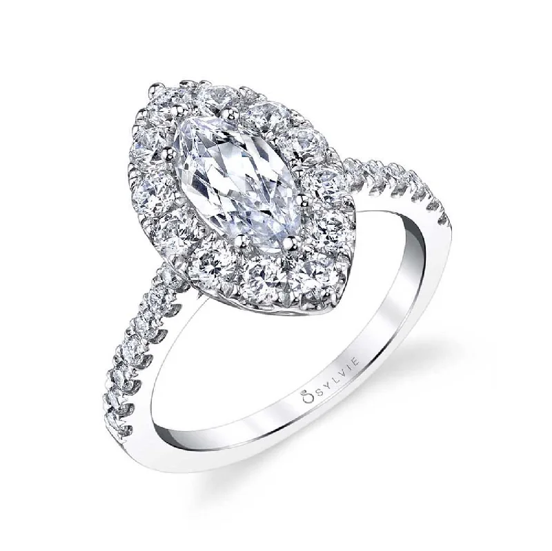 Fashionable statement rings for evening wear -Sylvie Marquise Cut Halo Engagement Ring S1299-MQ