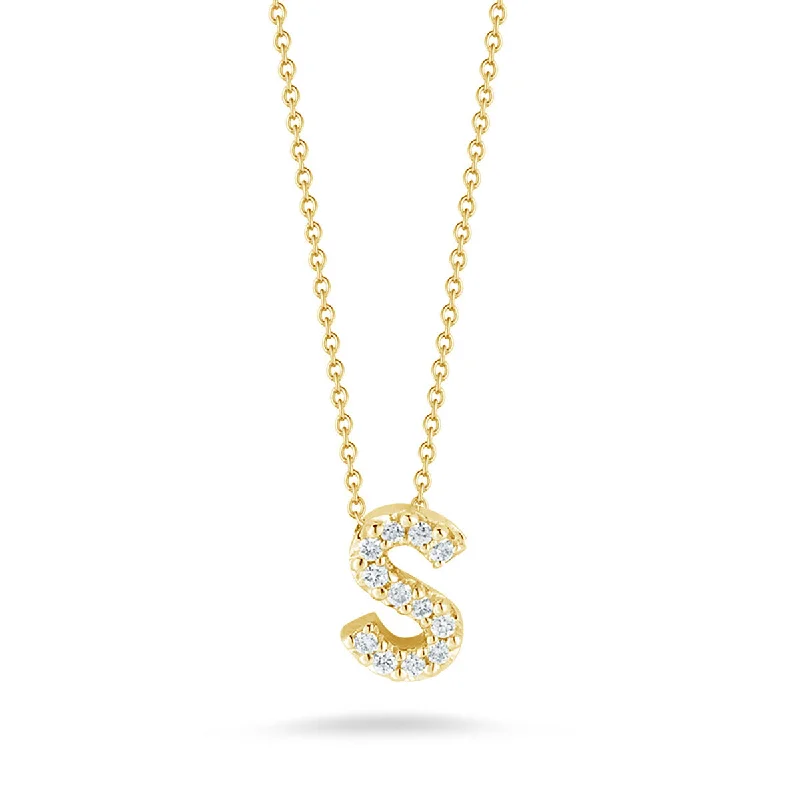 Classic pearl and diamond necklaces for luxury looks -Love Letter Diamond Initial S Necklace in Yellow Gold