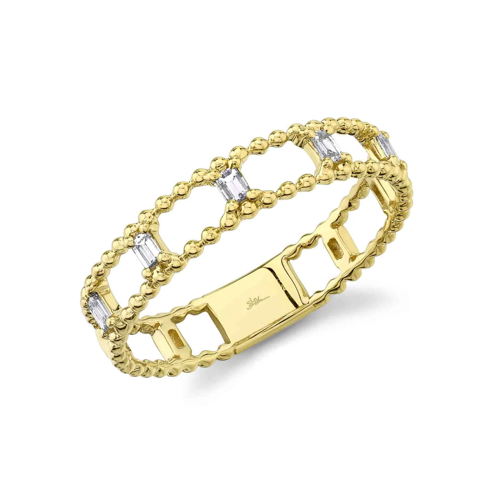 Elegant sapphire rings for luxury looks -14K Yellow Gold Baguette Diamond Bead Double Band