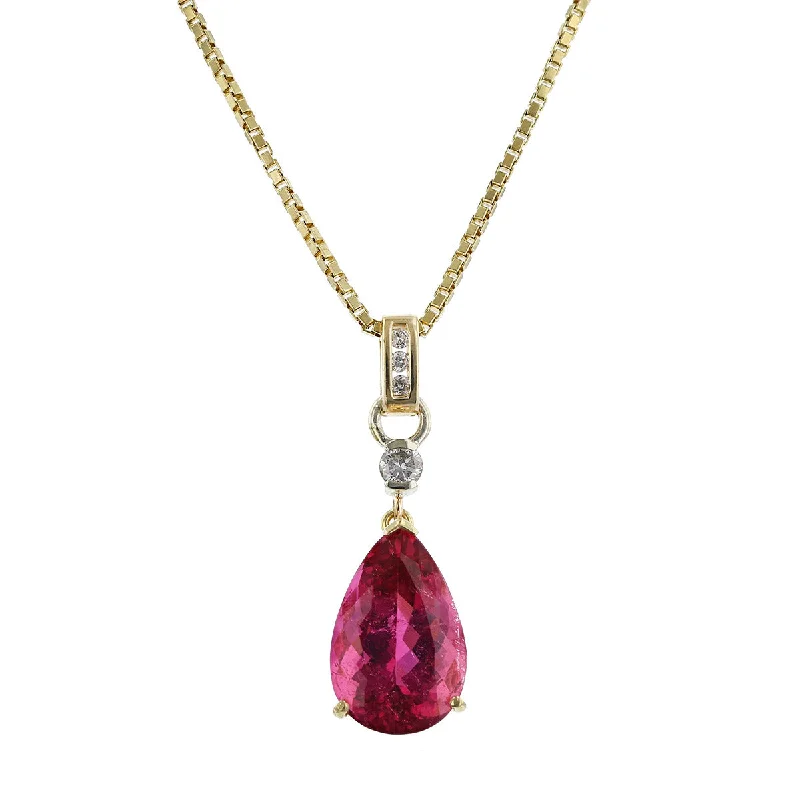 Long pendant necklaces for bohemian fashion -Pear Shape Pink Tourmaline and Diamond Pendant Necklace