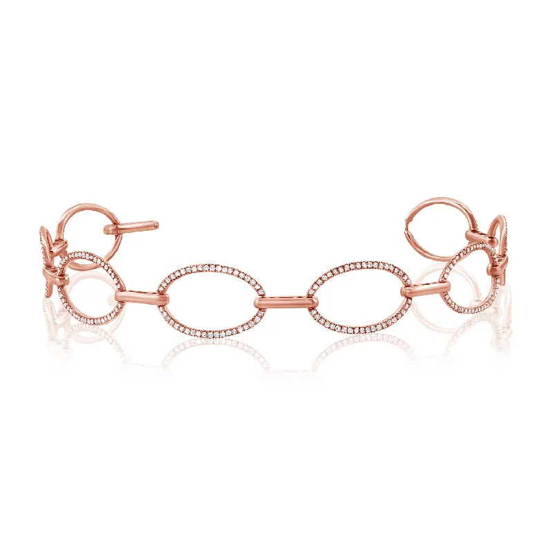 Statement bracelets-14K Rose Gold Diamond Oval Link Bracelet