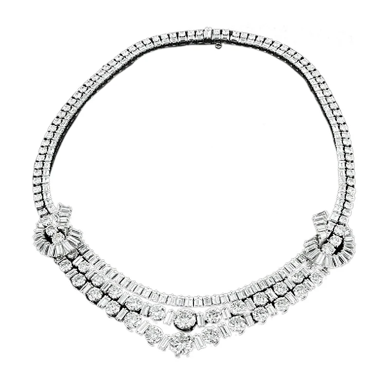 Silver rope necklaces for timeless elegance -Platinum French Bib Style Diamond Necklace