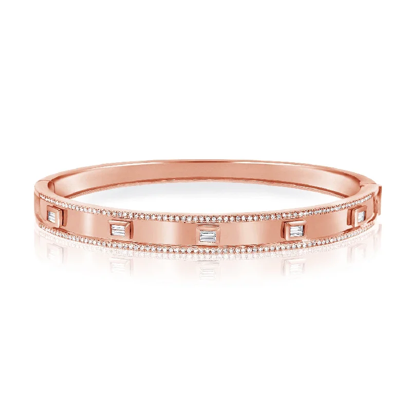 Personalized bracelets-14K Rose Gold Diamond Hinged Bangle