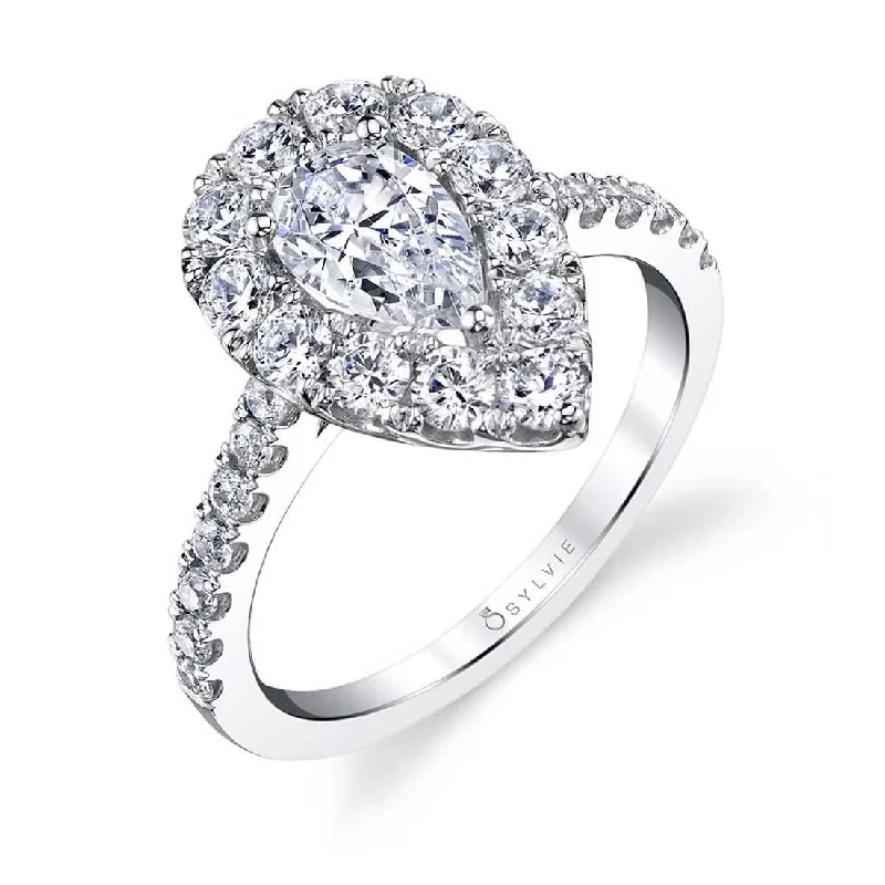 Fashionable cocktail rings for bold looks -Sylvie Pear Shaped Engagement Ring With Halo S1299-PS