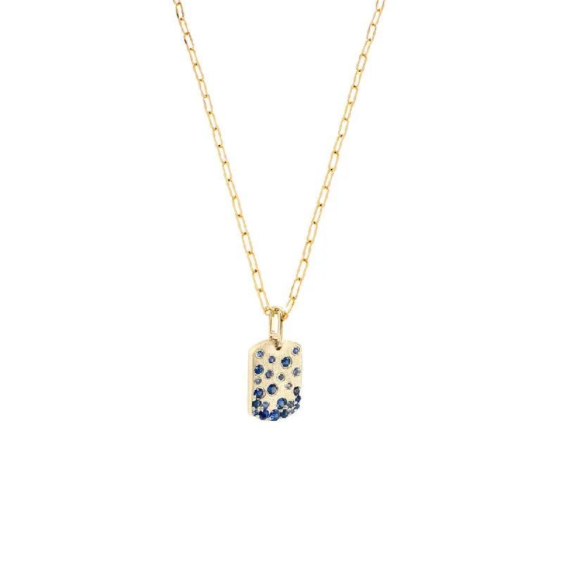 Simple pendant necklaces for minimalist looks -14 Karat Yellow Matte Gold Dog Tag Pendant with Blue Sapphires