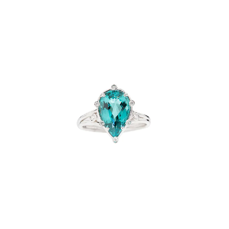 Custom-made rings for one-of-a-kind gifts -18 Karat White Gold Aqua Tourmaline Diamond Ring