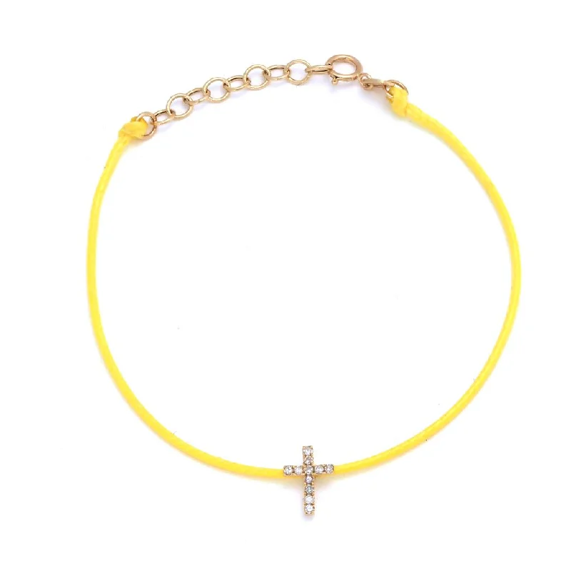 Adjustable braided bracelets-14k Yellow Gold Cross Cord Bracelet