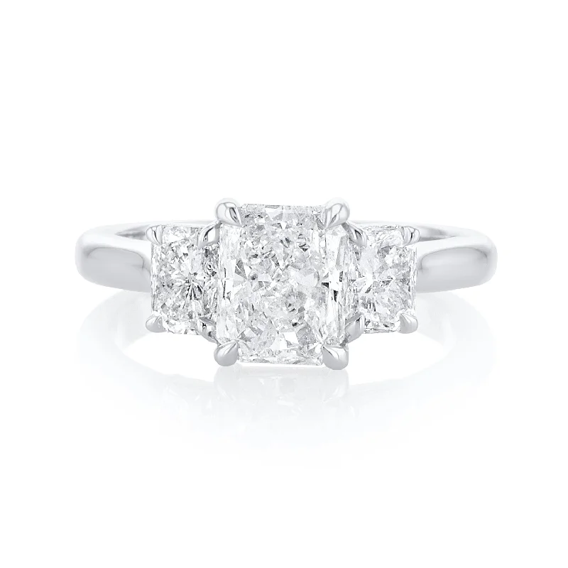 Unique wedding rings for a one-of-a-kind look -2.50 Carats Radiant Diamond Three Stone Ring GIA Certified set in 14K White Gold