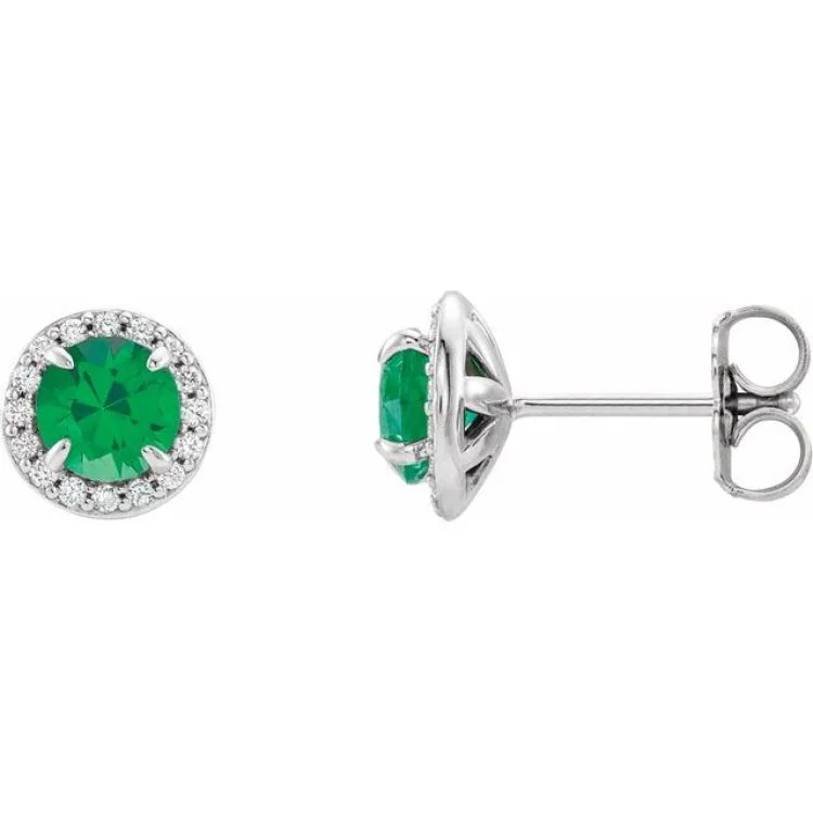 Silver dangly earrings with colorful stones -14K White 4 mm Natural Emerald & 1/10 CTW Natural Diamond Earrings