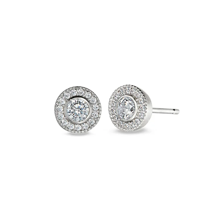 Luxury drop earrings with diamond details -Platinum Finish Sterling Silver Micropave Round Simulated Diamond Earrings with Simulated Diamonds