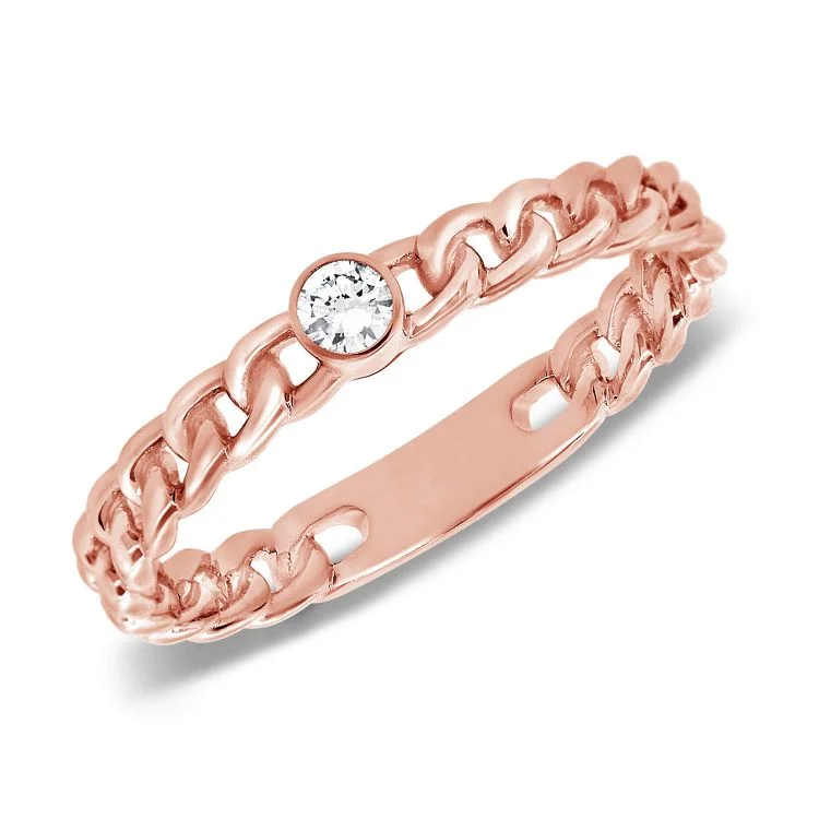 Simple platinum rings for classic elegance -14K Rose Gold Diamond Chain Link Ring