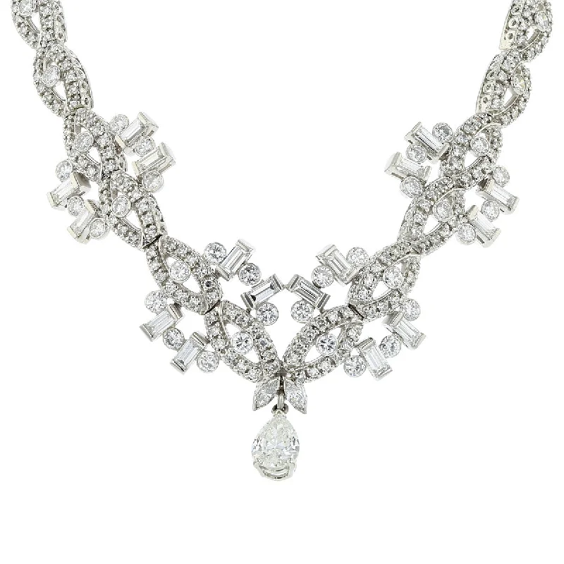 Fashionable statement necklaces with rhinestones -Platinum Pear-Shaped Diamond Pendant Necklace