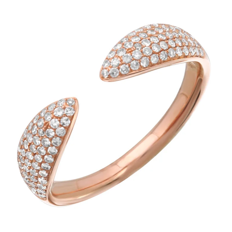 Fashionable statement rings with rhinestones -14k Rose Diamond Pave Open Claw Ring