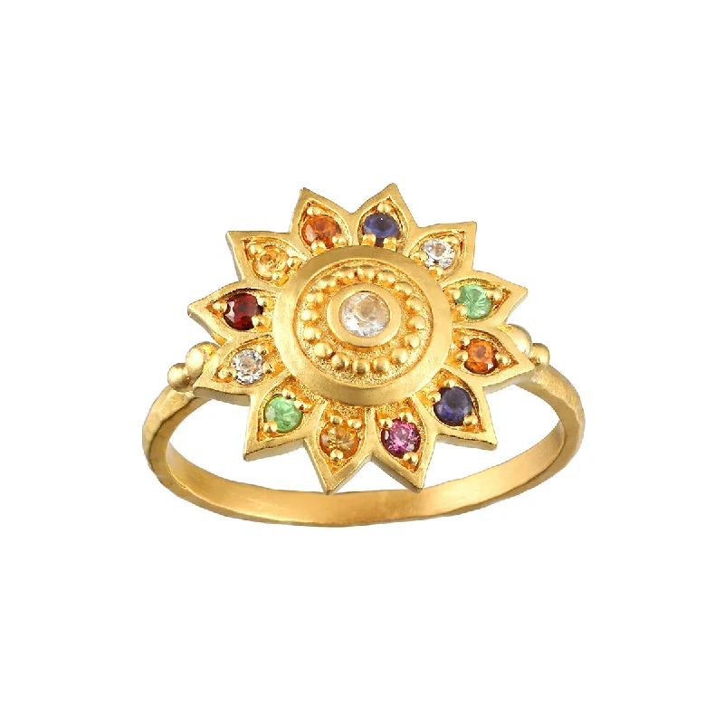 Fashionable rings with animal motifs -Vibrant Self Multi Stone Lotus Ring