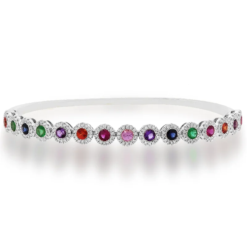 Woven bracelets-14K White Gold Diamond Halo + Color Stone Hinged Bangle