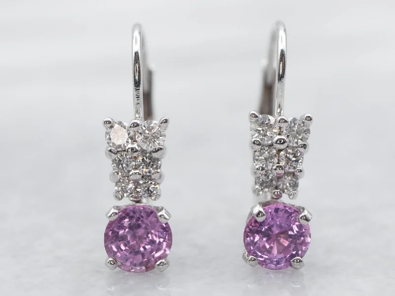 Colorful tassel earrings for a trendy look -White Gold Pink Sapphire and Diamond Drop Earrings