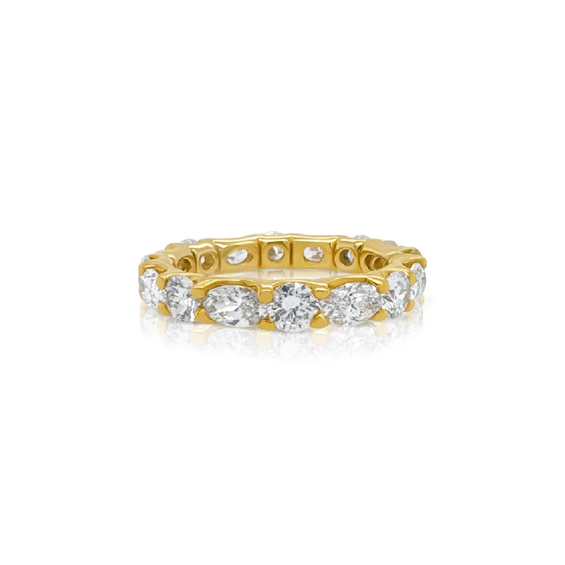 Trendy statement rings with bold designs -3.04 Cttw Oval and Round Cut Lab Grown Diamond Alternating Eternity Wedding Band 18K Yellow Gold