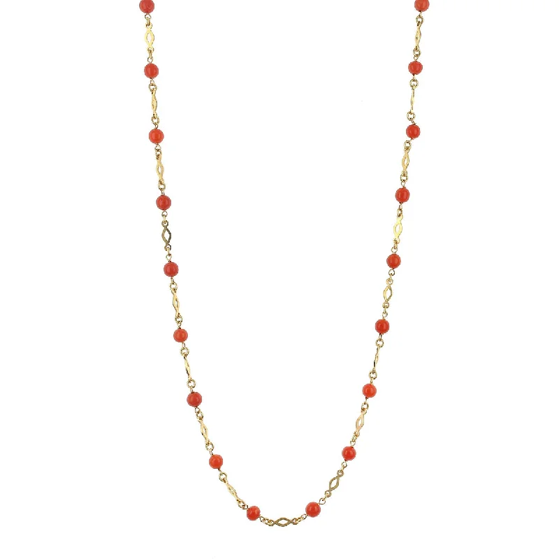 Elegant chain necklaces for effortless style -Mid-Century 18K Yellow Gold Coral Beaded Necklace