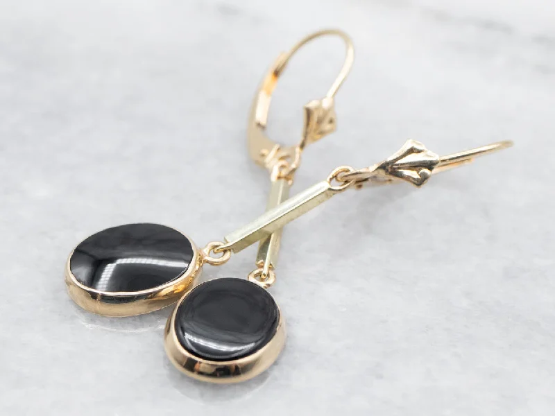 Rose gold hoop earrings for chic looks -Black Onyx Bar Drop Earrings