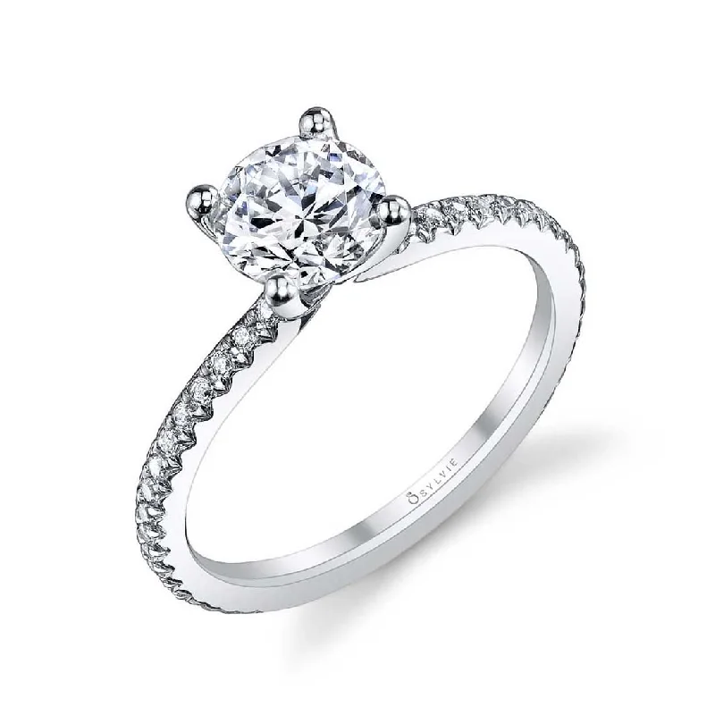 Elegant rings with crystal embellishments for added sparkle -Sylvie Round Solitaire Engagement Ring S1093-WG